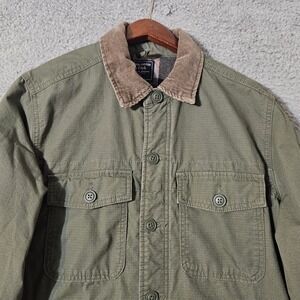 Abercrombie & Fitch Mens Military Field Jacket Medium Plaid Lined Khaki Green